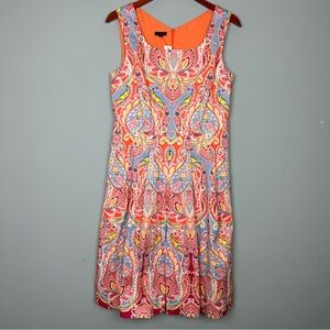 Talbots fit and flare pleated sleeveless paisley print dress size 8 zip back NWT